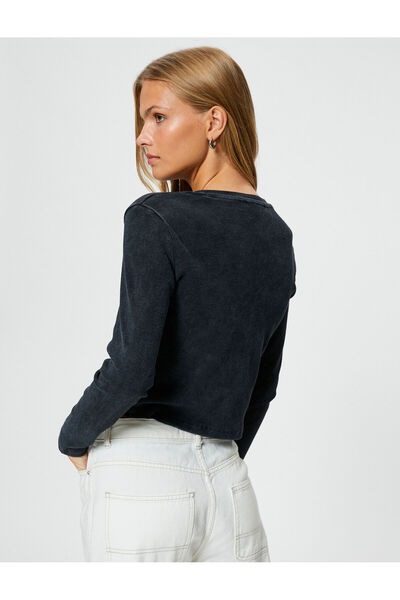 Koton Tričko s dlouhým rukávem, výstřih, žebrovaná bavlna