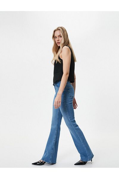 Koton Kiszélesedő szárú farmernadrág, vékony szabású, magas derekú, rugalmas pamut zsebekkel - Flare Slim Jean