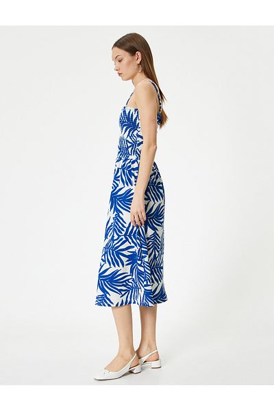 Koton Floral φόρεμα Midi λουράκι Gipe Λεπτομερής Άνετη Εφαρμογή