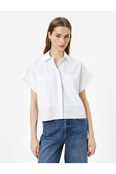 Koton Rövid ujjú poplin ing mandzsetta gallér zseb gombos pamut