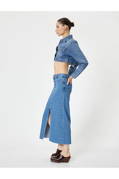 Koton Fustă lungă din denim cu detaliu cu fante în față Buzunar cu talie înaltă Potrivire confortabilă