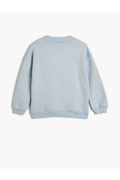 Koton Sweatshirt Long Sleeve Crew Neck Floral Print Detailed Raised