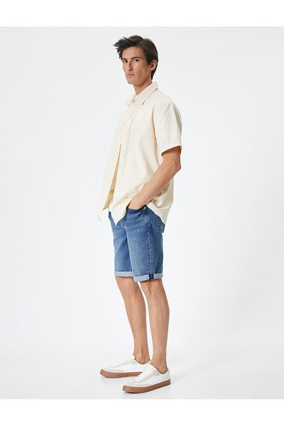 Koton Denim Shorts Buttoned Pocket Layered Leg Detail