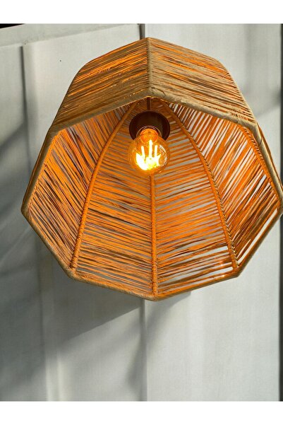 MDZN Kafes 30x35cm Bohem Avize Hasır Avize Rüstik Avize Jüt Avize Doğal Avize Tavan Aydınlatması