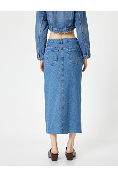 Koton Fustă lungă din denim cu detaliu cu fante în față Buzunar cu talie înaltă Potrivire confortabilă