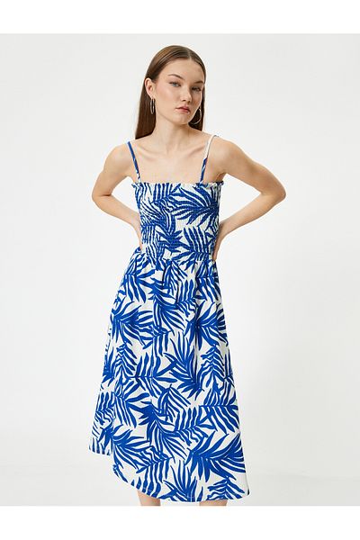 Koton Floral φόρεμα Midi λουράκι Gipe Λεπτομερής Άνετη Εφαρμογή