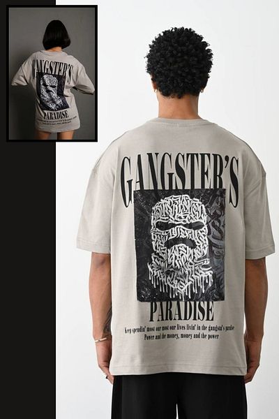 CreativeStyle Ανδρικό μπλουζάκι Oversize Gangster Paradise Patchwork με μοτίβο τυπωμένο μοντέλο