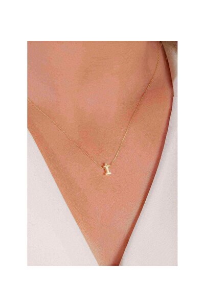 Şimal Silver Altın Kaplama Minimal 925 Ayar Gümüş Kolye Harf İ Kolye