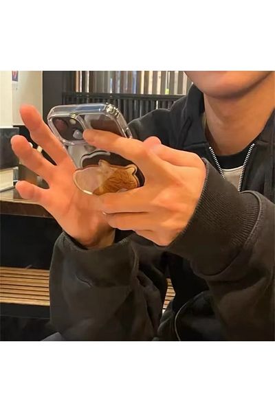 EDELFU حامل هاتف على شكل قطة صفراء لطيفة متوافق مع جميع حافظات iPhone وSamsung Popsocket