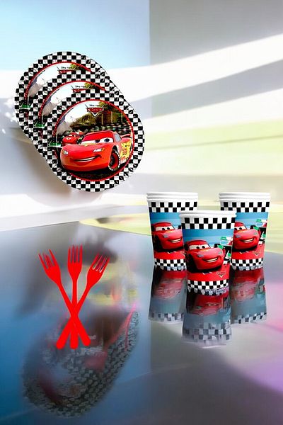 VibeHome 8-Person Cars Themed Super Eco Set - for Birthday Party and Fun Events