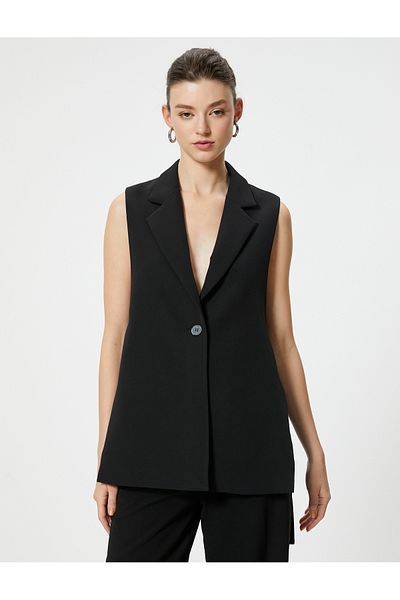 Koton Black Women's Slit Detail Long Vest