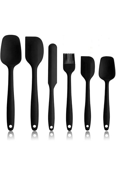 ESCAPELLA High Quality Heat Resistant Fireproof Non Stick Silicone Spatula Set 6 Pieces Black Color