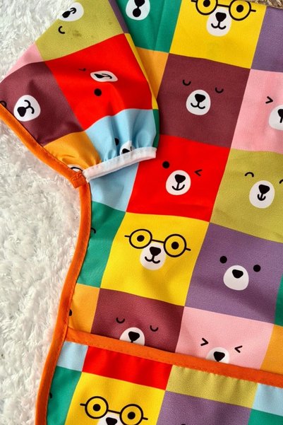 ANP MODA TASARIM Square Bears Patterned Liquid Proof Unisex Activity and Feeding Bib A2001 6-24 Months