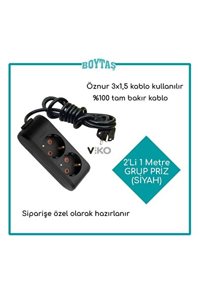 VİKO SİYAH TOPRAKLI GRUP PRİZ 2'Lİ / ÖZNUR KABLO KULLANILIR / SİZİN İÇİN ÖZEL HAZIRLANIR  1 METRE