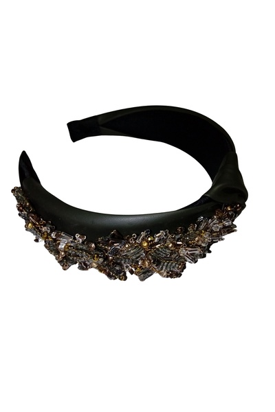 Doryen ANDANTE  Suni Deri Kumaş Düğümlü Boncuk Çiçekli Tasarım Taç