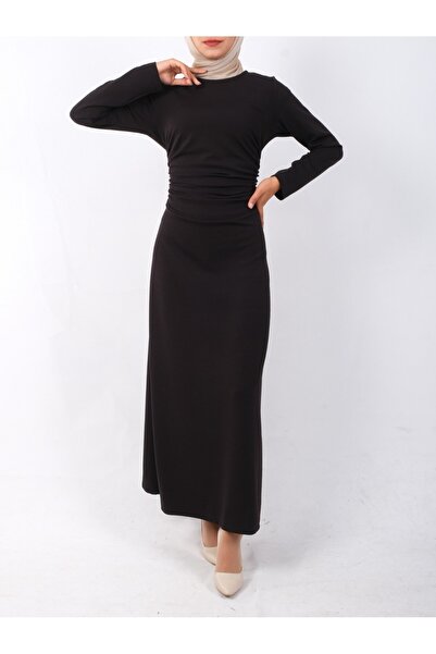 Modamorfo Shirred Knitted Crepe Lycra Dress -Black