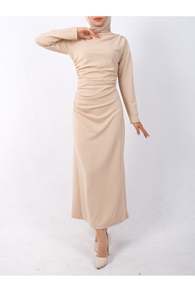 Modamorfo Φόρεμα κρεπ με ντραπέ λαιμό σε μπεζ χρώμα