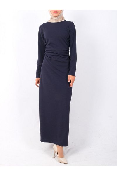 Modamorfo Gestricktes Krepp-Lycra-Kleid mit Kordelzug an der Taille – dunkel