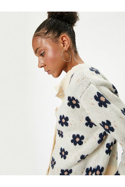 Koton Tricotaj cu flori Cardigan cu decolteu cu nasturi Jacquard