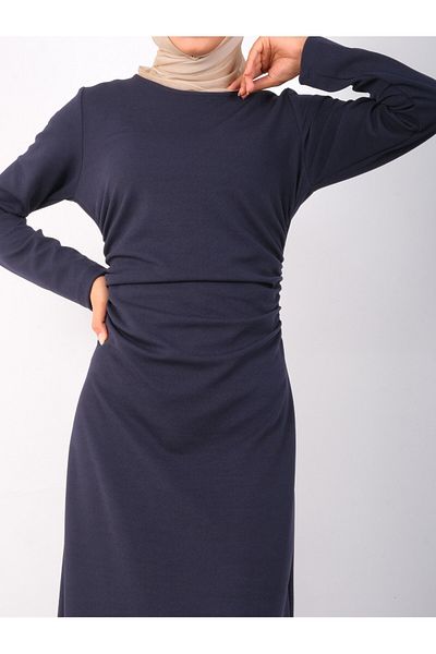 Modamorfo Gestricktes Krepp-Lycra-Kleid mit Kordelzug an der Taille – dunkel