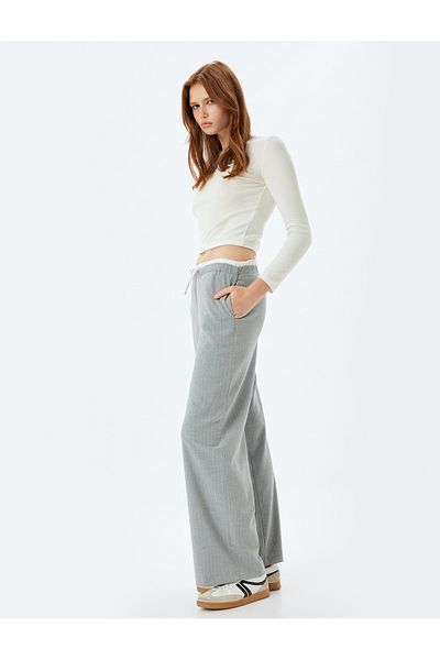 Koton Gray Striped Women's Trousers 5Wak40056Uw