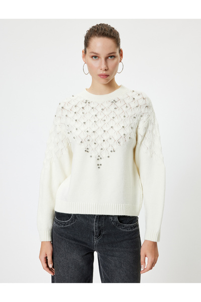 Koton Pletený svetr s dlouhým rukávem s dlouhým rukávem z kamene