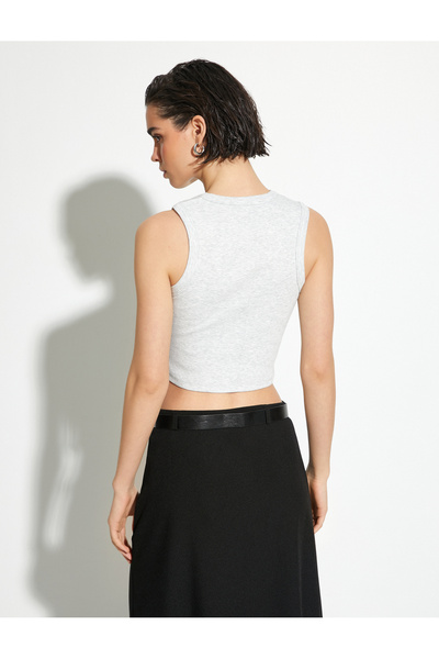 Koton Metallic Crop Top Ribbed Crew Neck