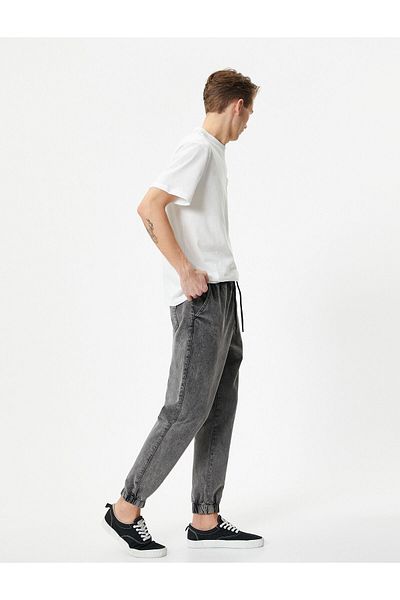 Koton Loose Jeans Jogger Washed με τσέπες στη μέση με κορδόνια