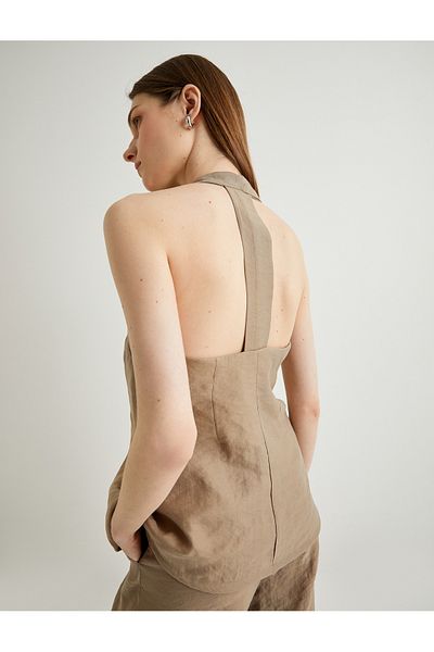 Koton V-Neck Vest - Back with Buttons and Window Detail