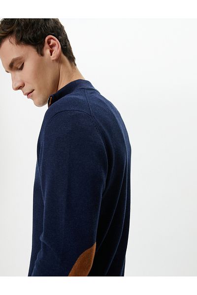 Koton Long Sleeve Slim Fit Sweater - Half Zipper and Elbow Detail
