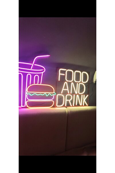 KAMER NEON LED IŞIKLI FAST FOOD HAMBURGER KOLA DUVAR DEKORASYON TABLO