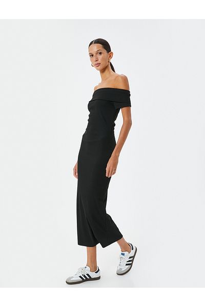 Koton Μακρύ φόρεμα με γιακά Madonna Off-the-Shoulder - κοντομάνικο