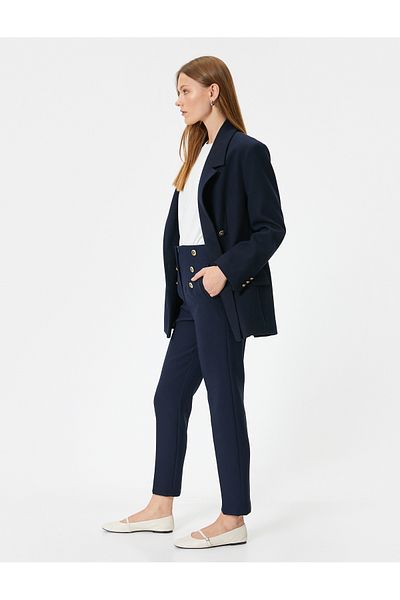 Koton High Waist Buttoned Cigarette Fabric Trousers
