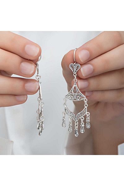 Skygo Women's Silver Earrings - Filigree Dangle