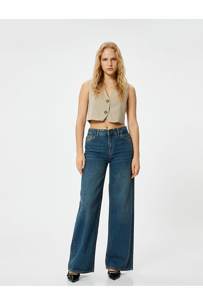 Koton Cotton Pocket Straight Leg Loose Fit Jeans - Loose Straight Fit Jeans
