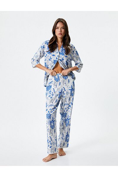 Koton Pyjamahose aus Viskose – Blumenmuster, gerades Bein