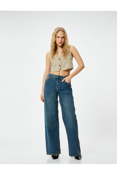 Koton Cotton Pocket Straight Leg Loose Fit Jeans - Loose Straight Fit Jeans
