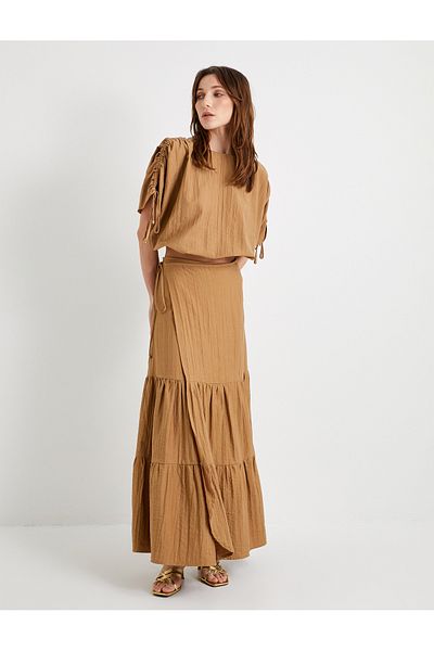 Koton Flounced Long Skirt with Tie Waist Detail