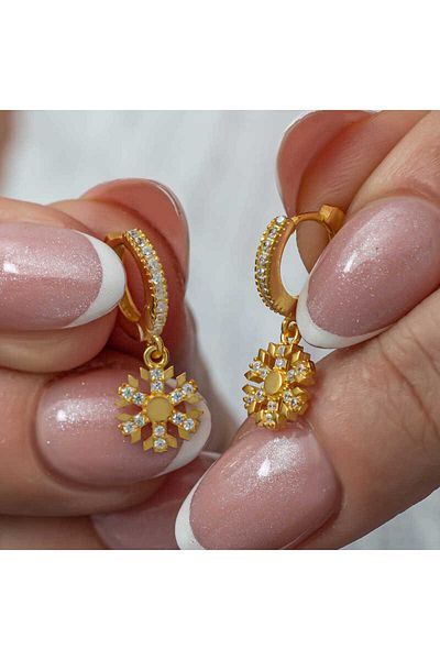 Skygo Gold Colored Silver Dangle Snowflake Women's Earrings