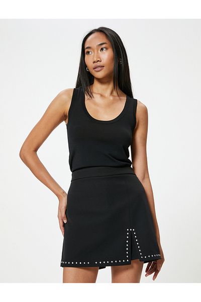 Koton Mini Shorts Skirt with Slit and Staple Detail