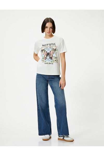 Koton Cotton Printed T-Shirt Short Sleeve Crew Neck