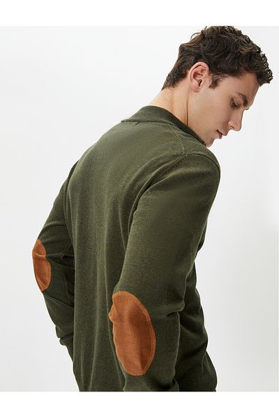 Koton Long Sleeve Slim Fit Sweater - Half Zipper and Elbow Detail