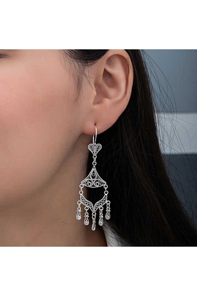 Skygo Women's Silver Earrings - Filigree Dangle