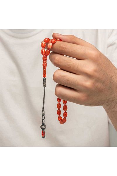 Skygo Silver 1000 Sterling Kazaz Tasseled Clamping Amber Prayer Beads
