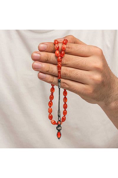 Skygo Silver 1000 Sterling Kazaz Tasseled Clamping Amber Prayer Beads