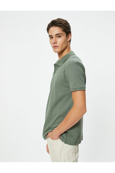 Koton Polo Neck T-Shirt Slim Fit Buttoned Short Sleeve