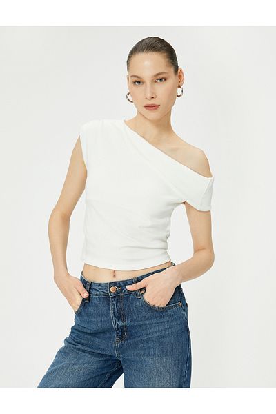 Koton One Shoulder Draped Slim Fit Cotton Top