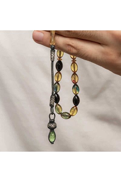 Skygo Silver 1000 Sterling Kazaz Tasseled Clamping Amber Prayer Beads