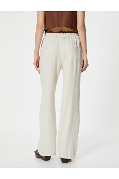 Koton Keten Pantolon Renk Kontrastlı Beli Bağlamalı Cepli