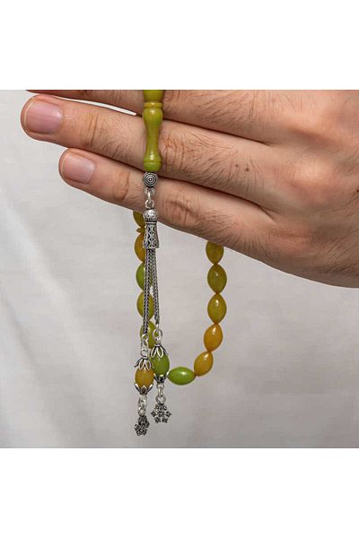 Skygo Silver Tasseled Clamping Amber Prayer Beads